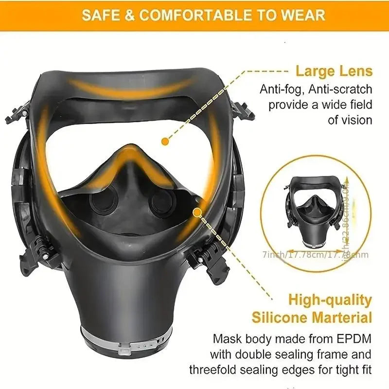 TeciAiri Professional Gas Mask - Military-Grade NBC Protection, 40mm Filter Interface, Anti-Fog Polycarbonate Lens, and Ultra-Low Breathing Resistance