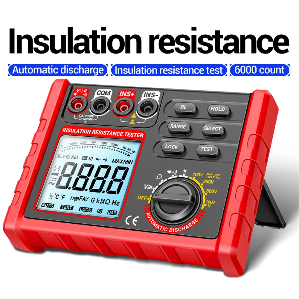 Digital Insulation Resistance Tester 100V-1000V Megohmmeter 6000 Count Data Hold Auto-Discharge TeriLimax