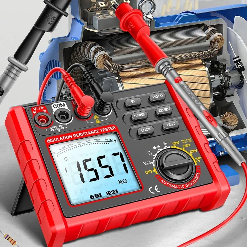 Digital Insulation Resistance Tester 100V-1000V Megohmmeter 6000 Count Data Hold Auto-Discharge TeriLimax