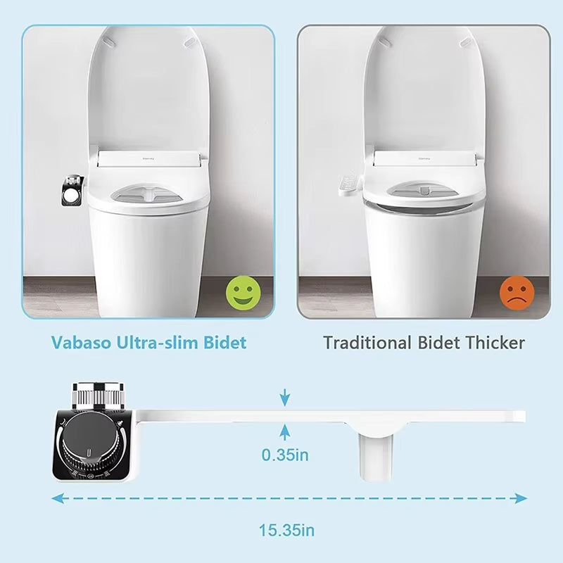 TidoPrime Bidet Attachment for Toilet - Dual Temperature Hot and Cold Water Mixer, Self-Cleaning Dual Nozzle, Ultra-Thin 0.24-inch