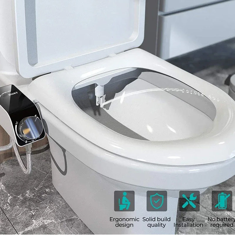 TidoPrime Bidet Attachment for Toilet - Dual Temperature Hot and Cold Water Mixer, Self-Cleaning Dual Nozzle, Ultra-Thin 0.24-inch