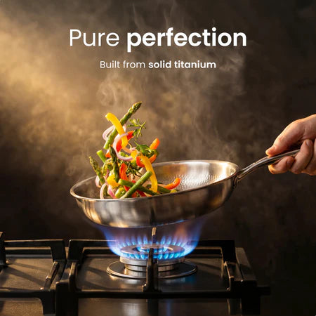 TitaKixi Titanium Frying Pan - 100% Solid Medical-Grade Titanium Skillet, PFAS & Teflon Free Non-Stick Hammered Surface