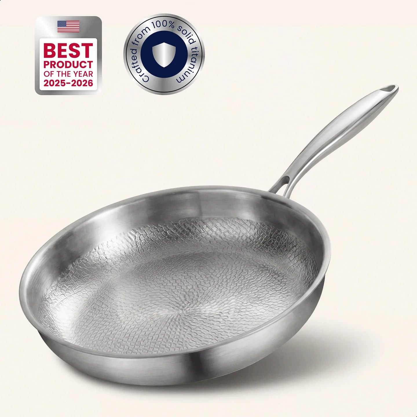 TitaKixi Titanium Frying Pan - 100% Solid Medical-Grade Titanium Skillet, PFAS & Teflon Free Non-Stick Hammered Surface