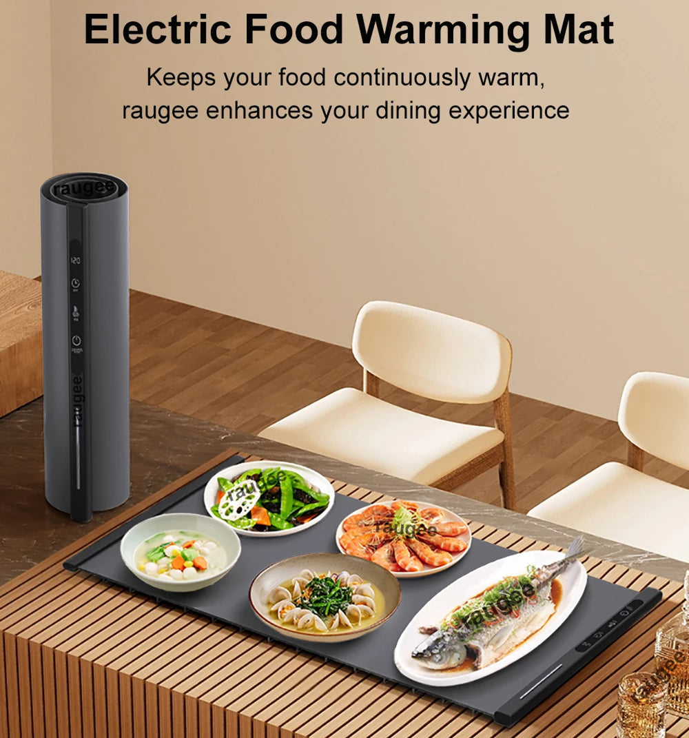 Electric Warming Tray Rollable Silicone 8 Temp 8h Timer