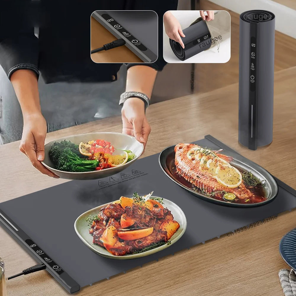 Electric Warming Tray Rollable Silicone 8 Temp 8h Timer