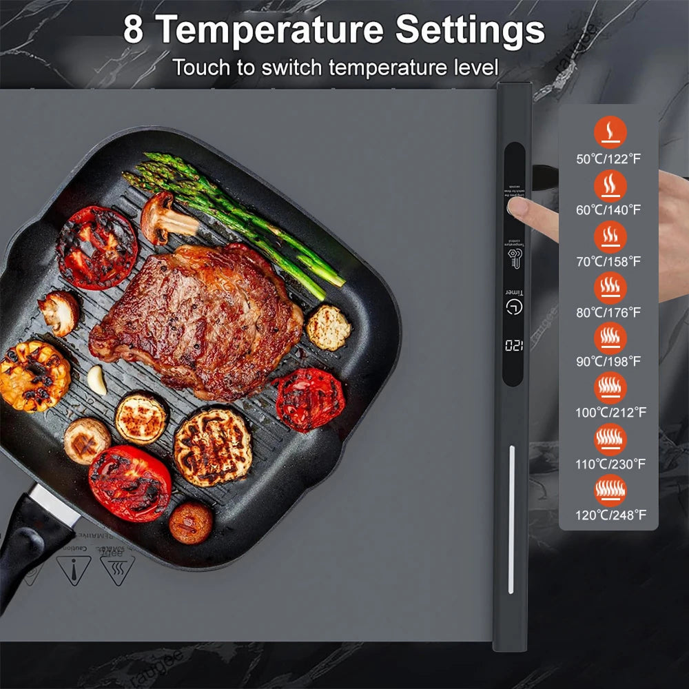Electric Warming Tray Rollable Silicone 8 Temp 8h Timer
