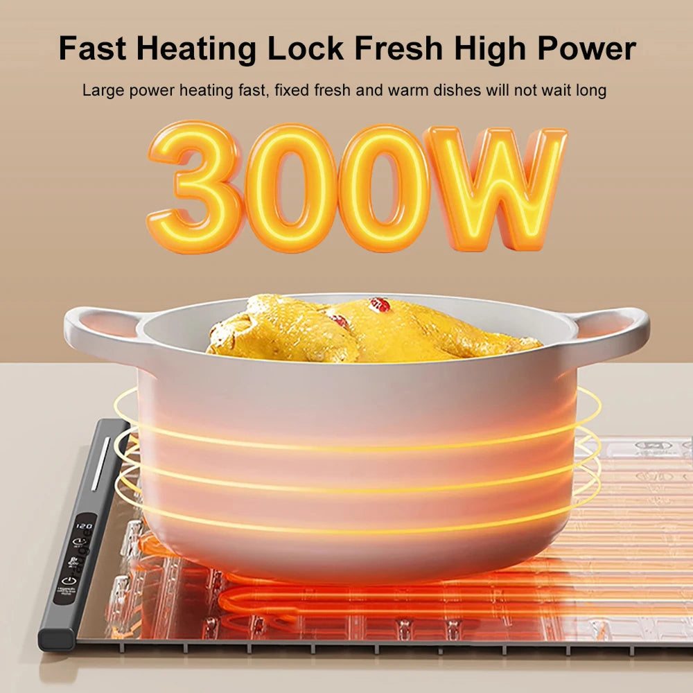 Electric Warming Tray Rollable Silicone 8 Temp 8h Timer
