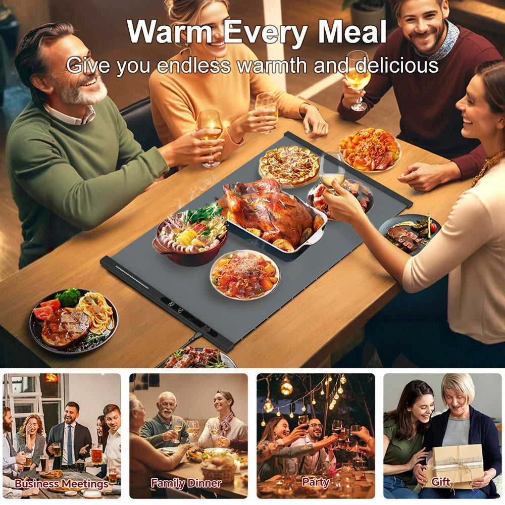 Electric Warming Tray Rollable Silicone 8 Temp 8h Timer