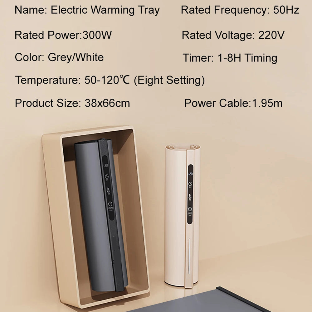 Electric Warming Tray Rollable Silicone 8 Temp 8h Timer
