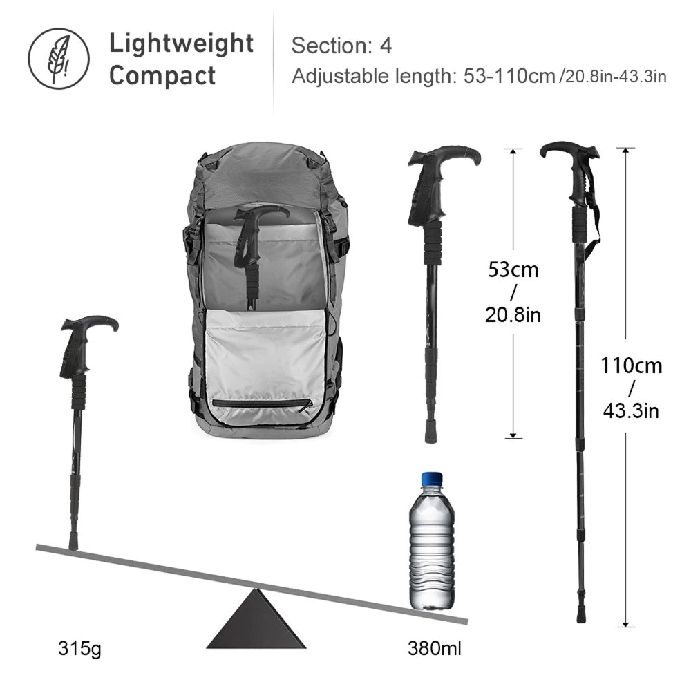 TrekPixin Professional Trekking Poles Adjustable T-Handle Aluminum Alloy 315g for Hiking