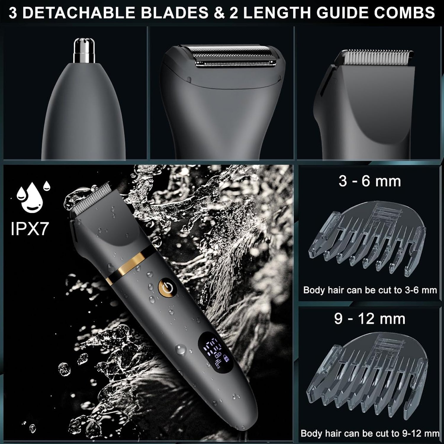 Beard Trimmer for Men, Cordless Waterproof Hair Clipper Grooming Kit