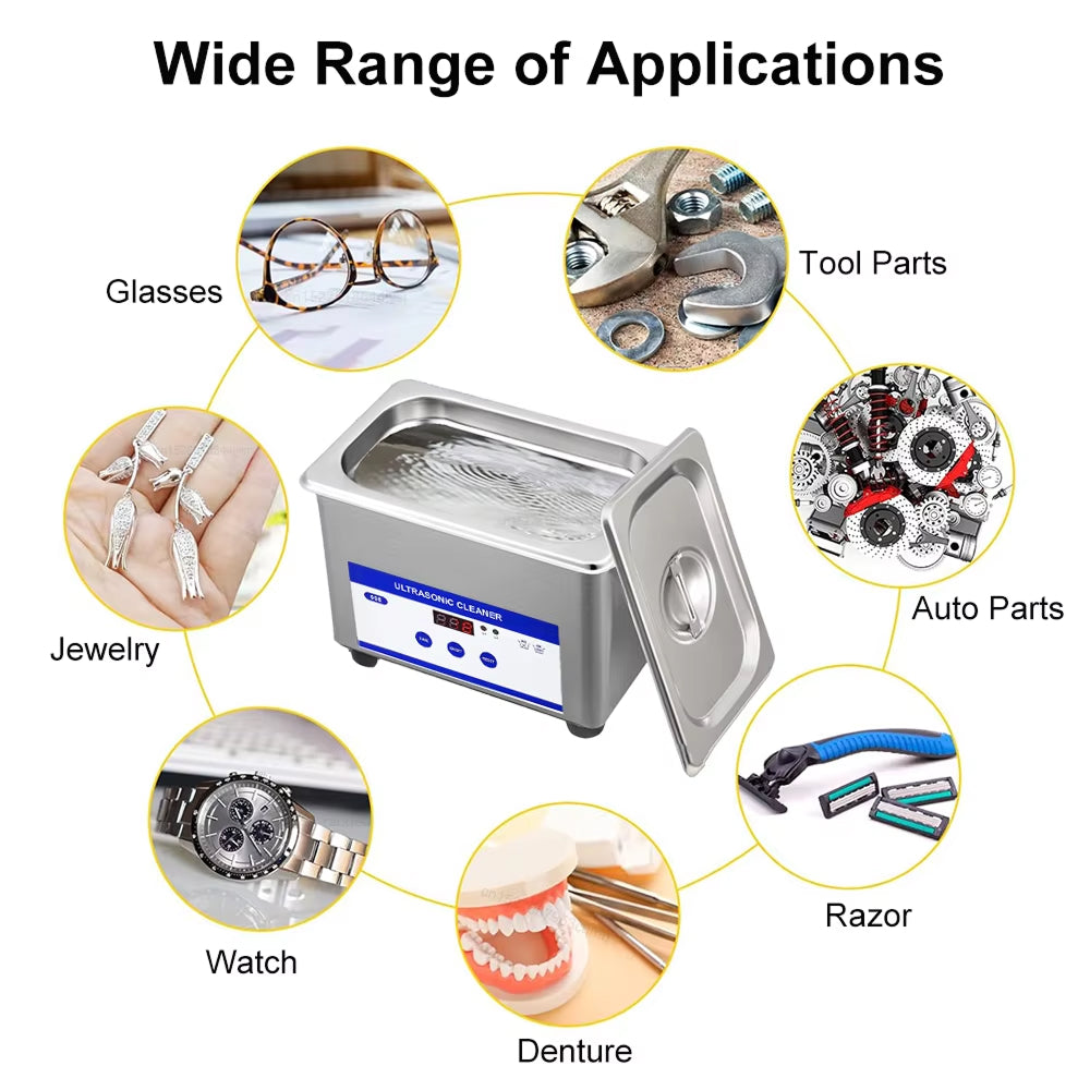 UltraGlowi 35W Ultrasonic Retainer Cleaner 40kHz 0.8L with 18 Precision Time Cycles