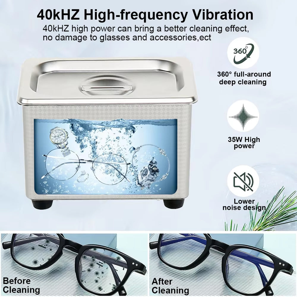 UltraGlowi 35W Ultrasonic Retainer Cleaner 40kHz 0.8L with 18 Precision Time Cycles
