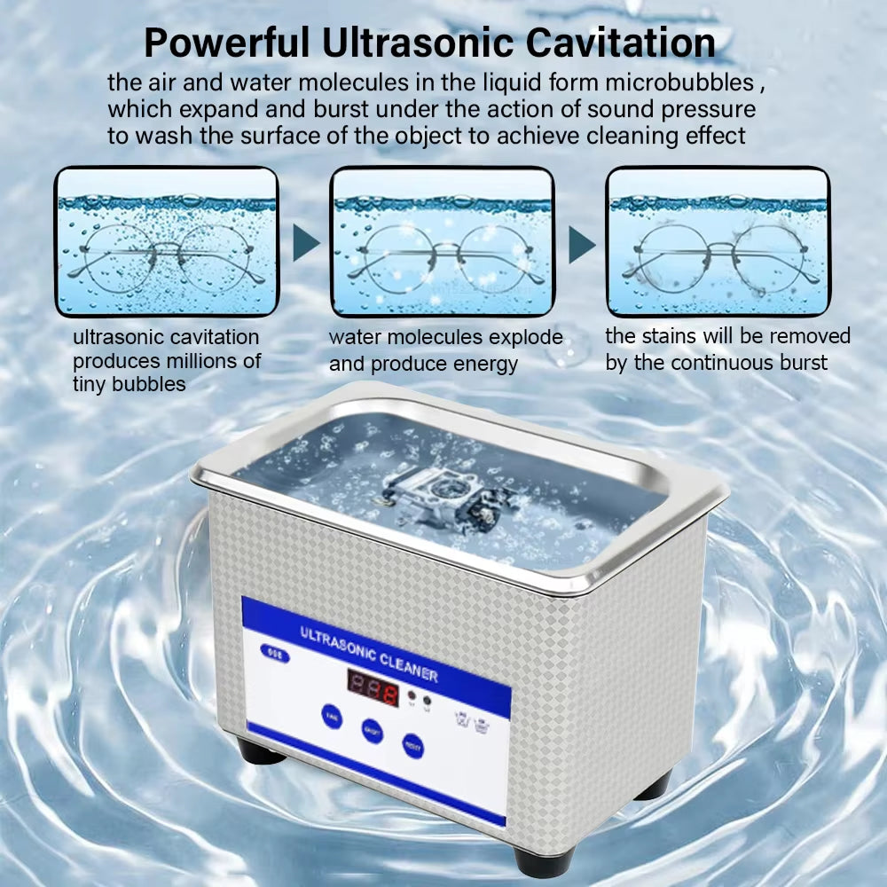 UltraGlowi 35W Ultrasonic Retainer Cleaner 40kHz 0.8L with 18 Precision Time Cycles