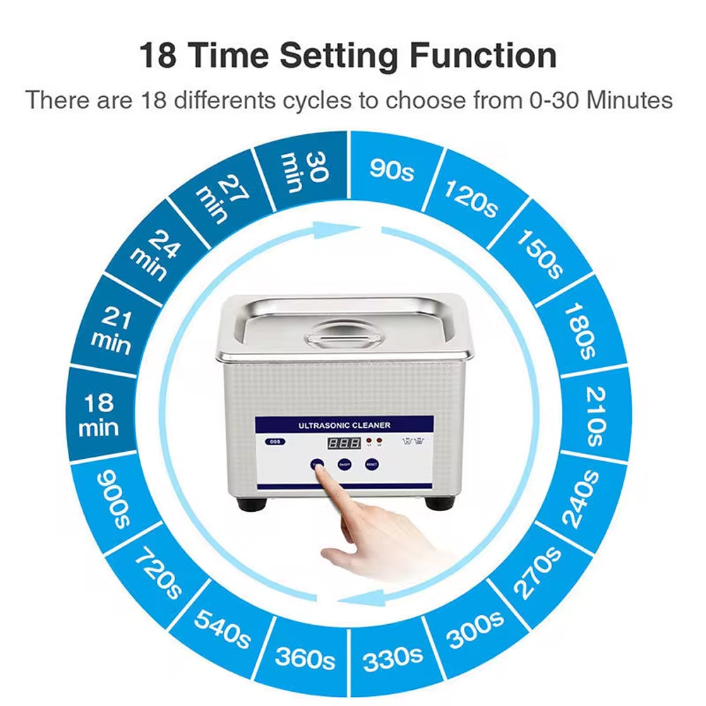 UltraGlowi 35W Ultrasonic Retainer Cleaner 40kHz 0.8L with 18 Precision Time Cycles