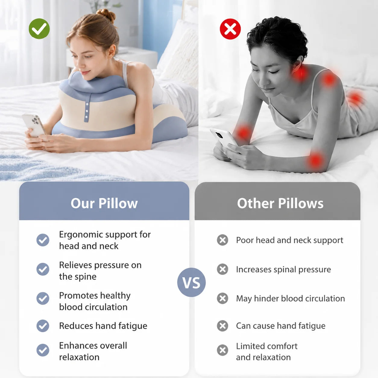 VaelisFen Ergonomic Reading Pillow Memory Foam Bed Back Support with Armrests