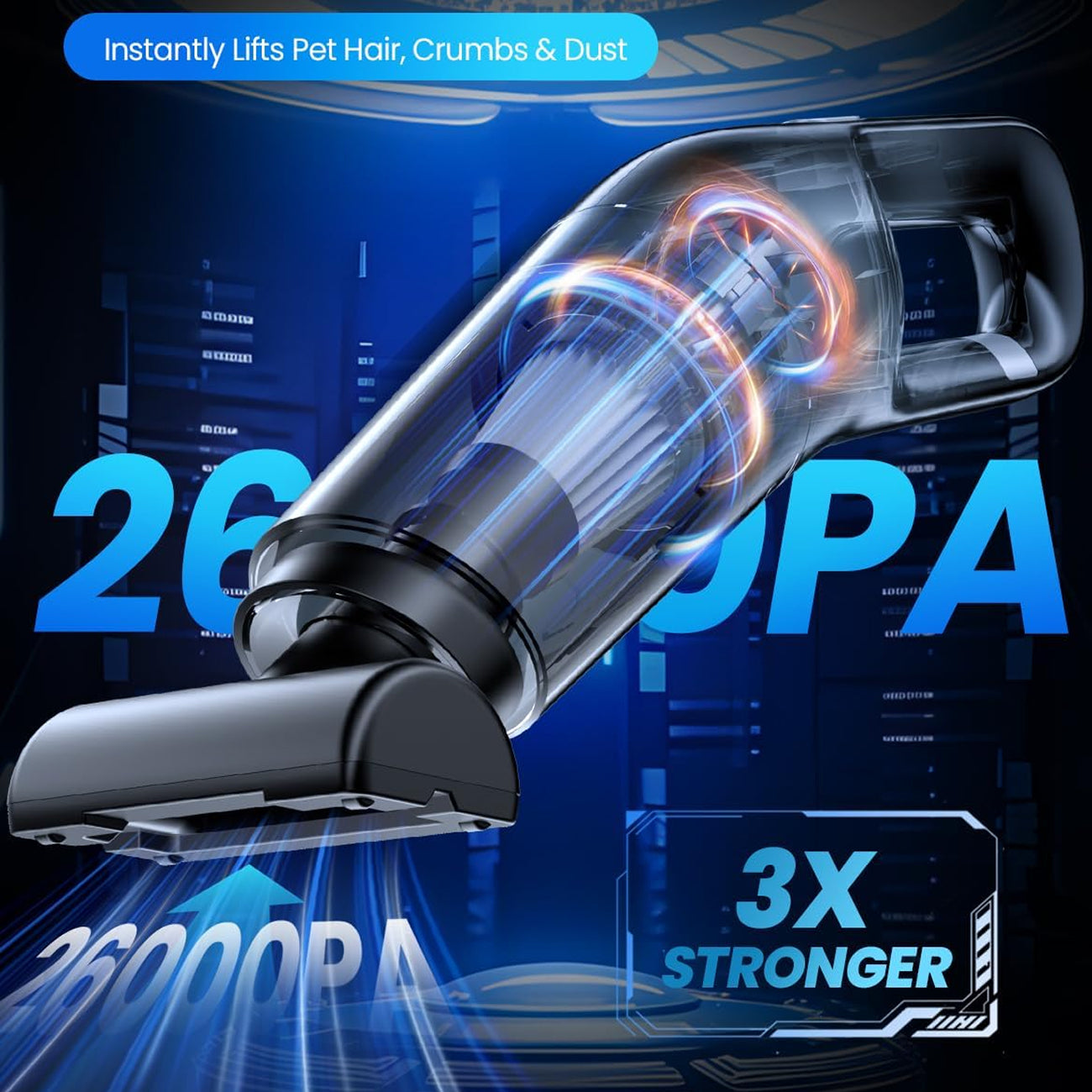VamixLi Cordless Handheld Vacuum 26,000 PA Suction 80-Min Fast Charge Under 500g Portable