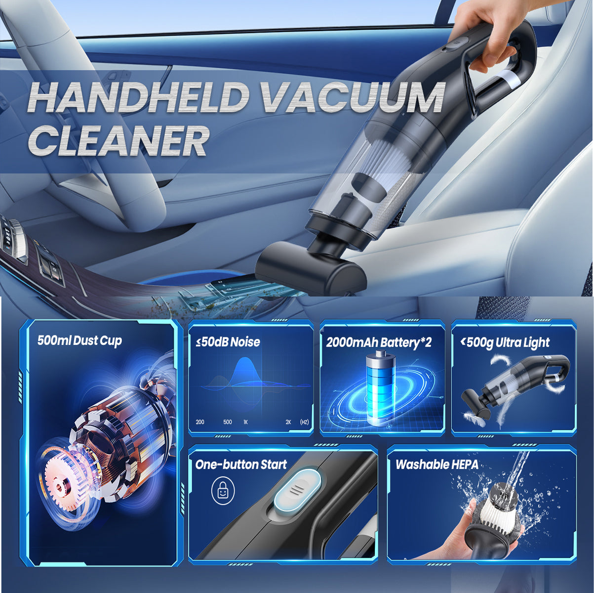 VamixLi Cordless Handheld Vacuum 26,000 PA Suction 80-Min Fast Charge Under 500g Portable