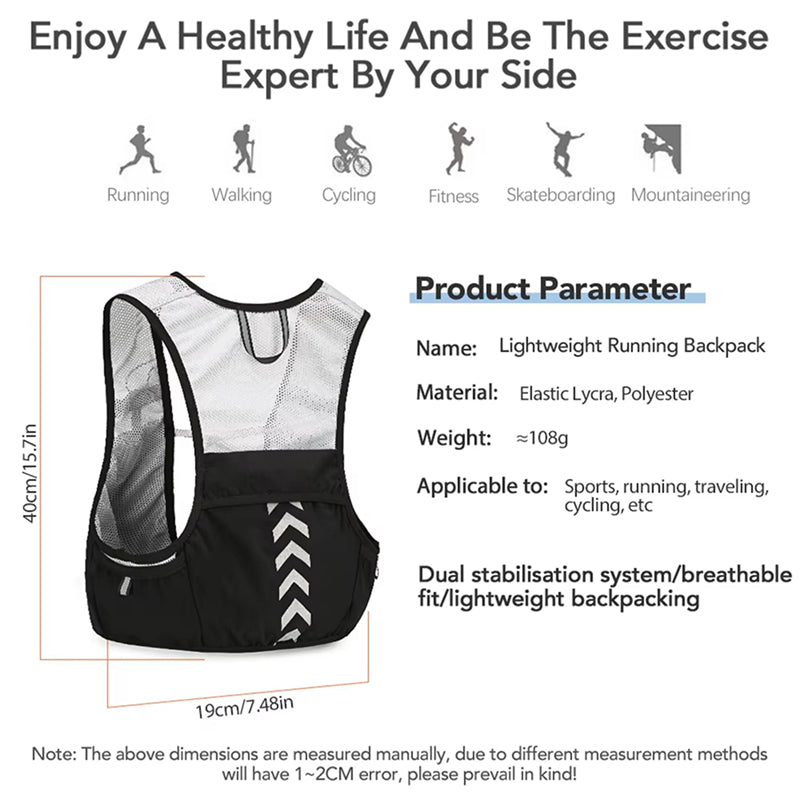 VetixMi Hydration Running Vest 108g Ultralight Waterproof Breathable Mesh for Night Running