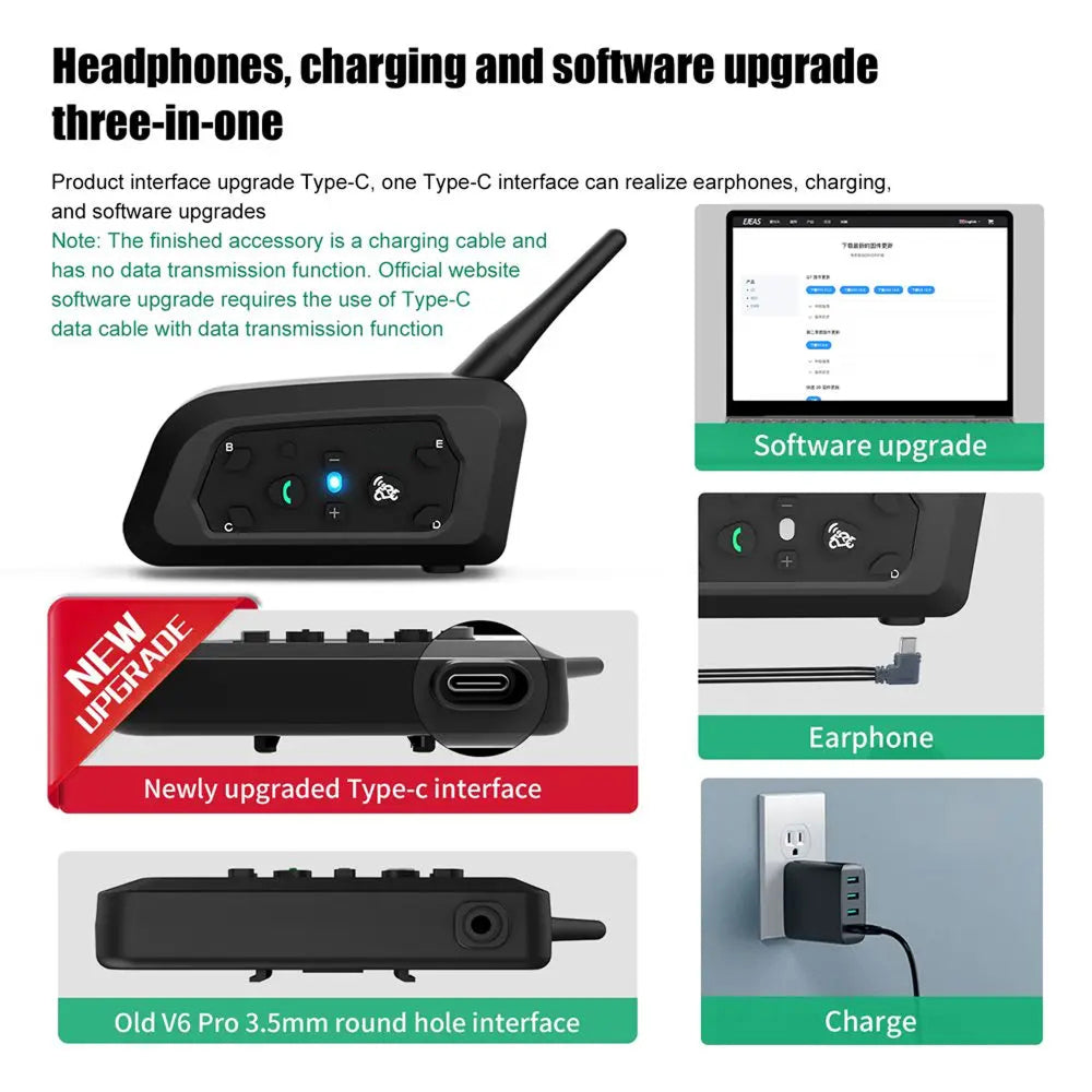 ViMocox Motorcycle Bluetooth Intercom 800m Range IP67 Waterproof 6-Rider Headset