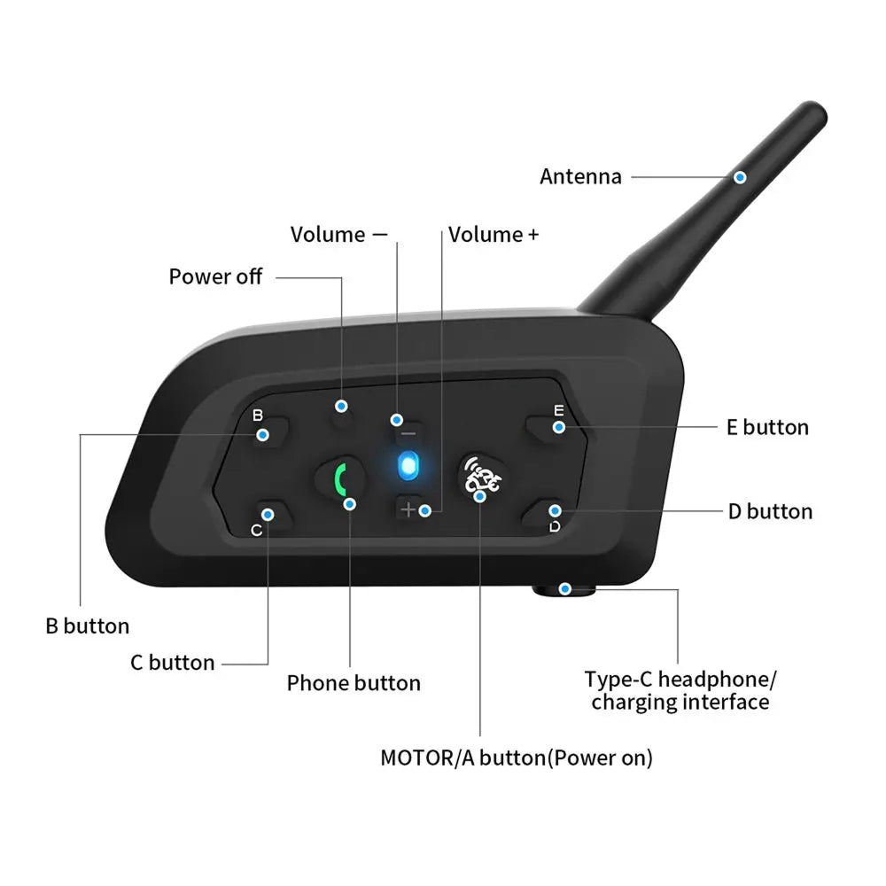 ViMocox Motorcycle Bluetooth Intercom 800m Range IP67 Waterproof 6-Rider Headset
