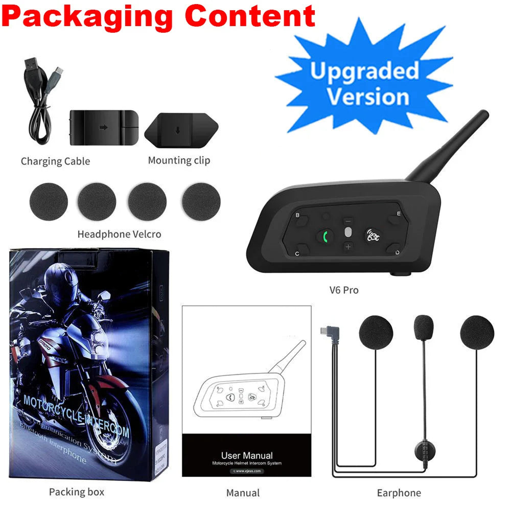 ViMocox Motorcycle Bluetooth Intercom 800m Range IP67 Waterproof 6-Rider Headset