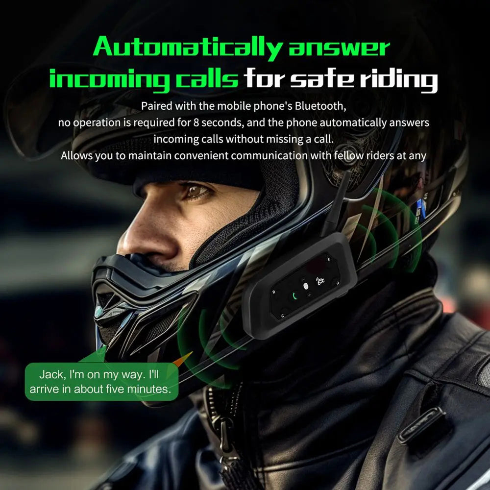 ViMocox Motorcycle Bluetooth Intercom 800m Range IP67 Waterproof 6-Rider Headset