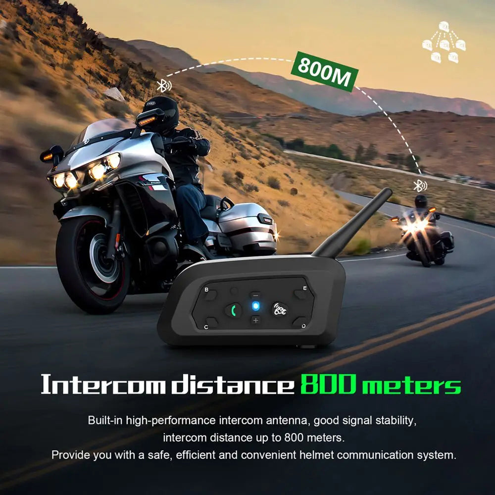 ViMocox Motorcycle Bluetooth Intercom 800m Range IP67 Waterproof 6-Rider Headset