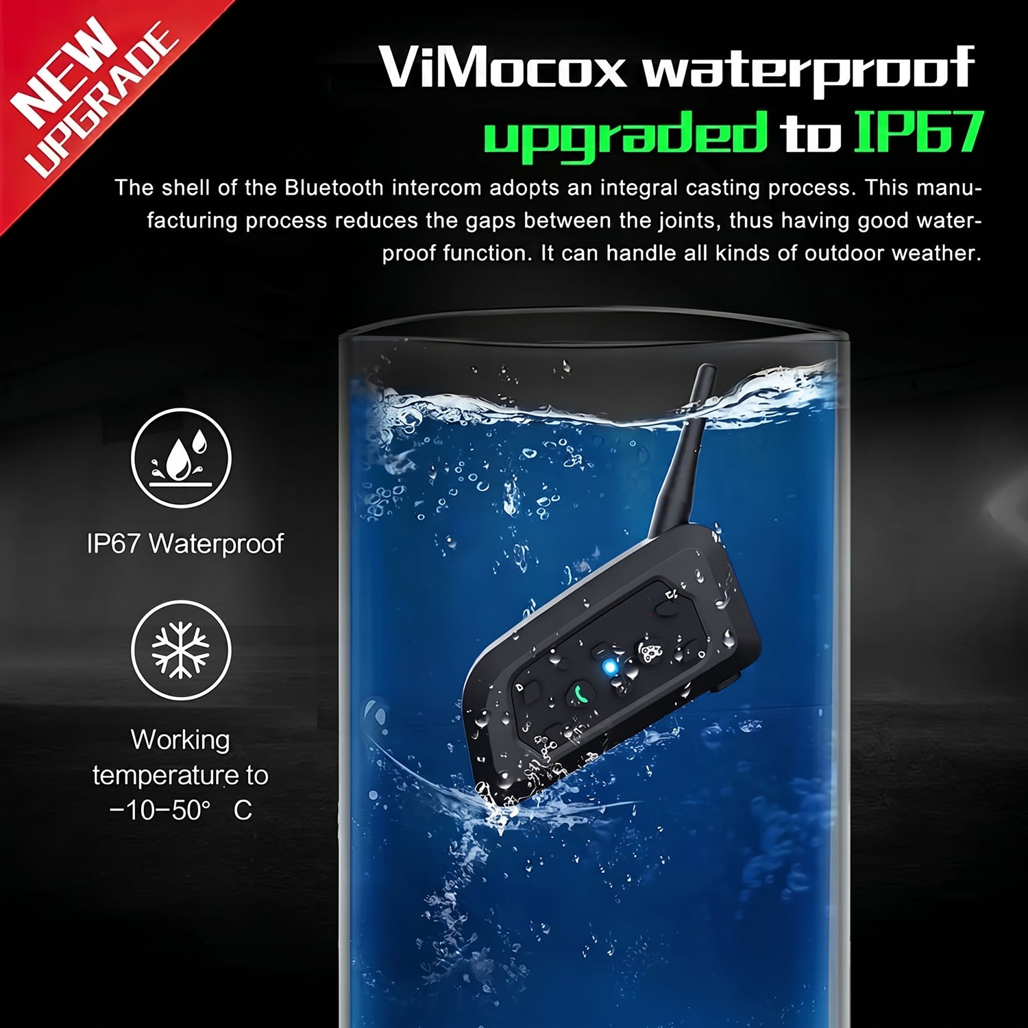 ViMocox Motorcycle Bluetooth Intercom 800m Range IP67 Waterproof 6-Rider Headset