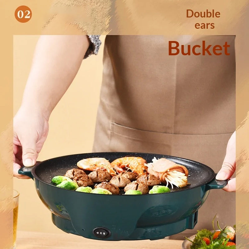 66 Electric Skillet Non-Stick Hot Pot Dual Power Control Safety Shut-Off