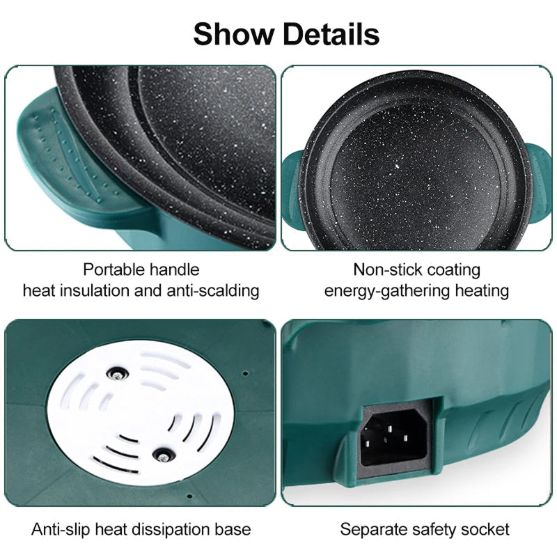 66 Electric Skillet Non-Stick Hot Pot Dual Power Control Safety Shut-Off