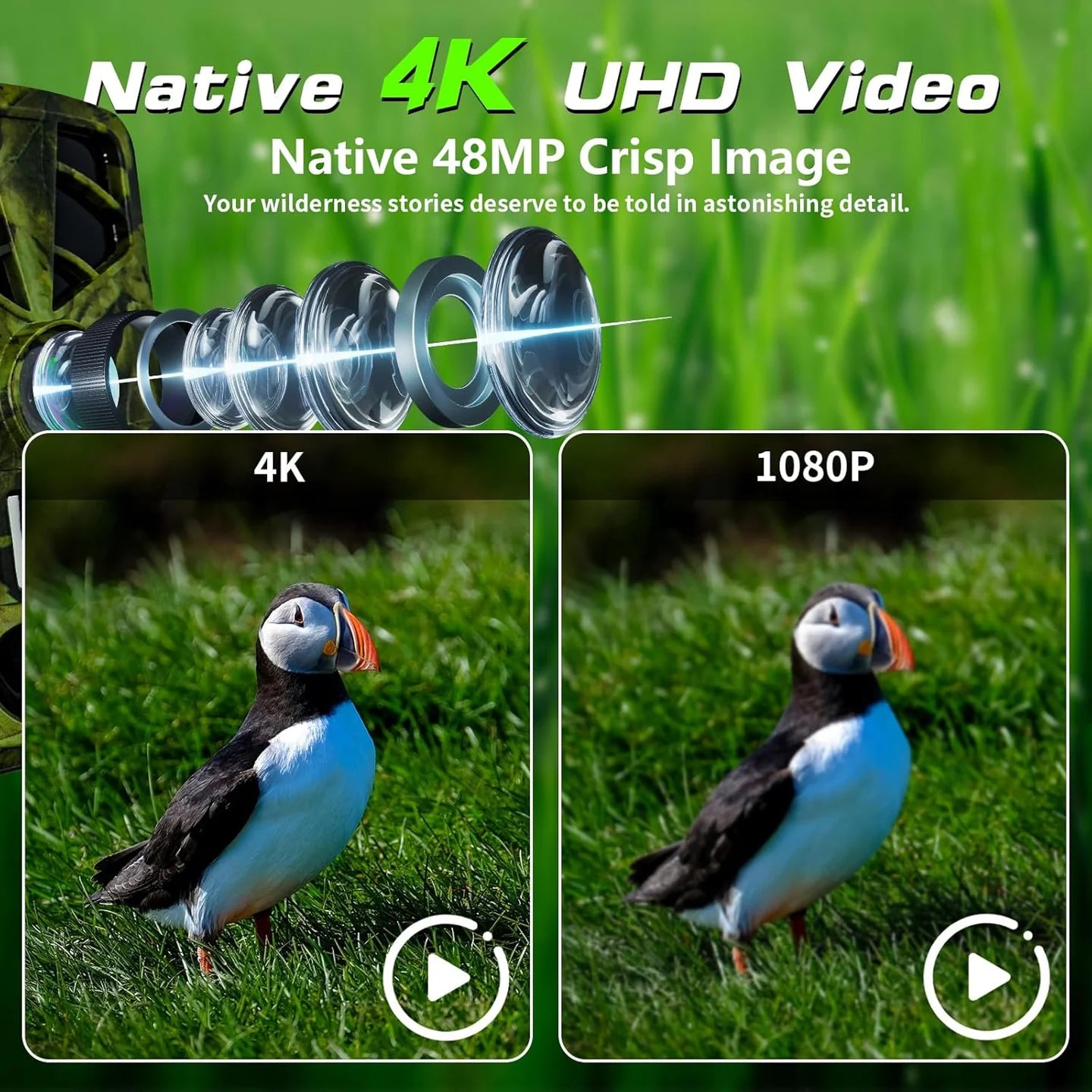 VixTralix 4K Trail Camera - 48MP Wildlife Game Camera with WiFi Bluetooth App Control, 0.2s Trigger Speed, 32GB Storage