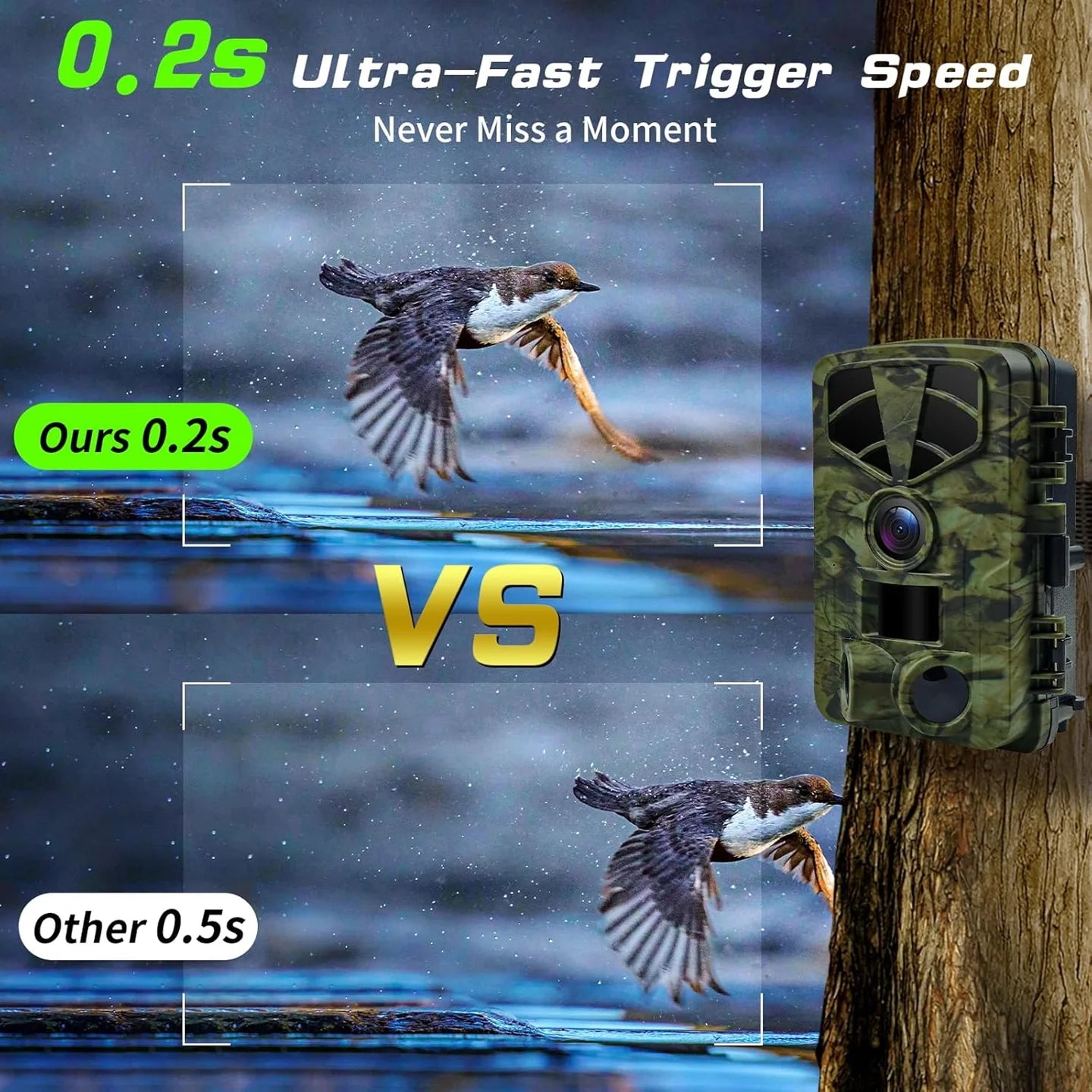 VixTralix 4K Trail Camera - 48MP Wildlife Game Camera with WiFi Bluetooth App Control, 0.2s Trigger Speed, 32GB Storage
