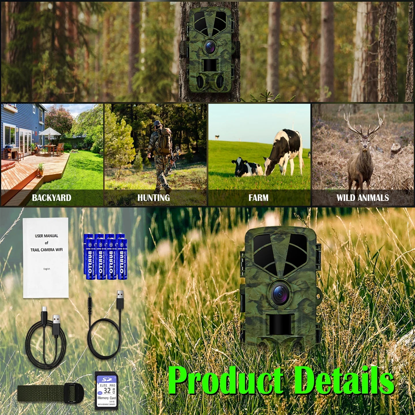 VixTralix 4K Trail Camera - 48MP Wildlife Game Camera with WiFi Bluetooth App Control, 0.2s Trigger Speed, 32GB Storage