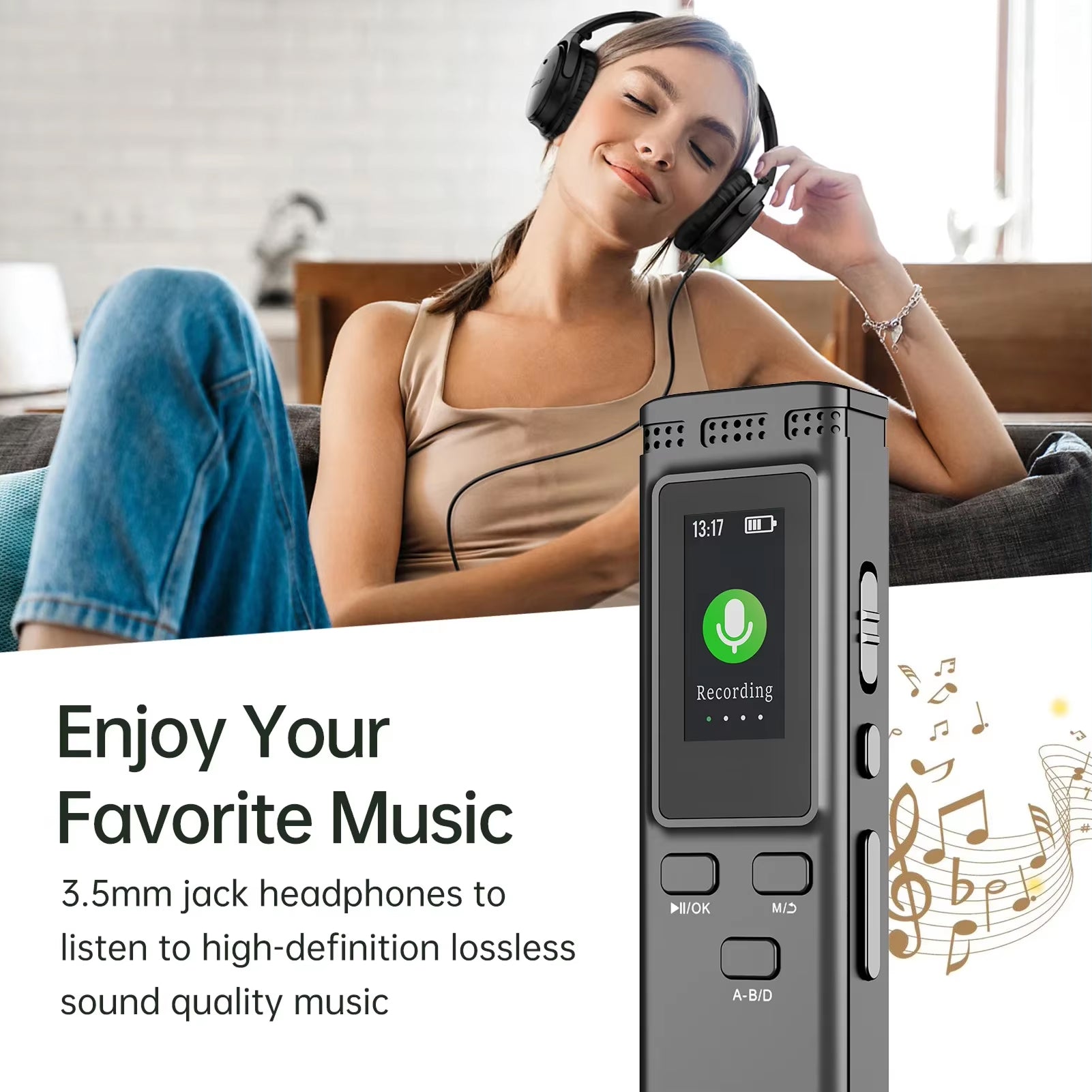 VoiciSnap 64GB Digital Voice Recorder 1536kbps Noise Reduction Voice Activated MP3 Player