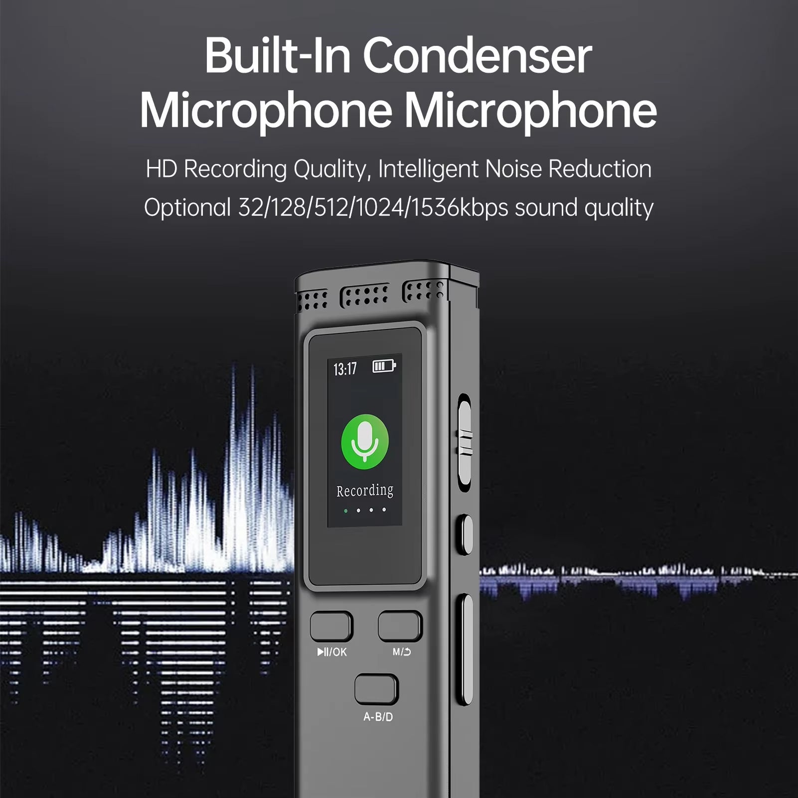 VoiciSnap 64GB Digital Voice Recorder 1536kbps Noise Reduction Voice Activated MP3 Player