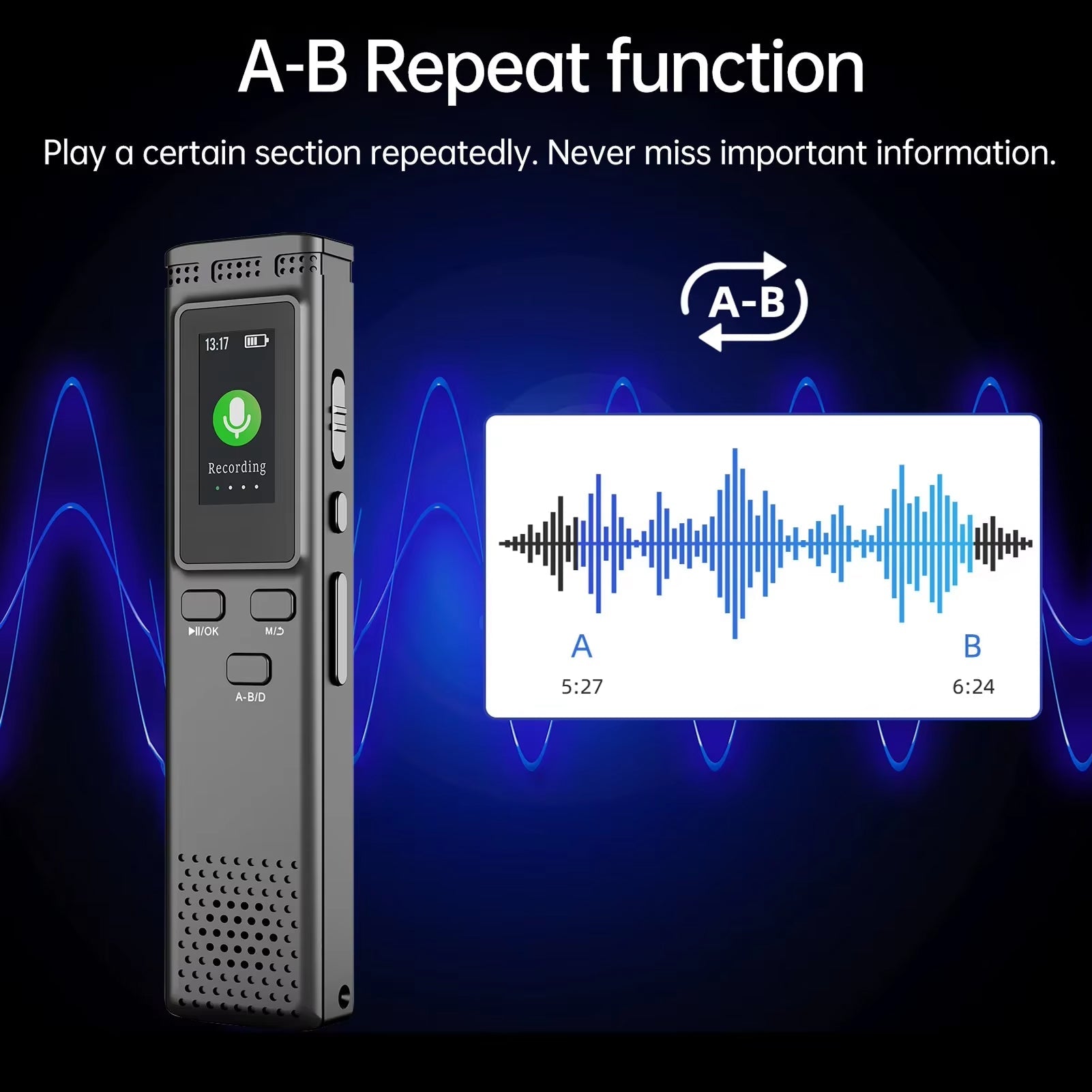 VoiciSnap 64GB Digital Voice Recorder 1536kbps Noise Reduction Voice Activated MP3 Player