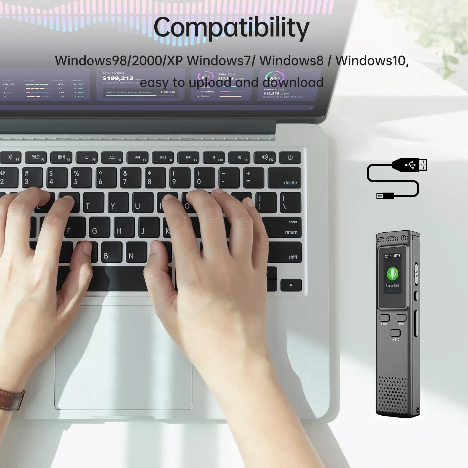 VoiciSnap 64GB Digital Voice Recorder 1536kbps Noise Reduction Voice Activated MP3 Player