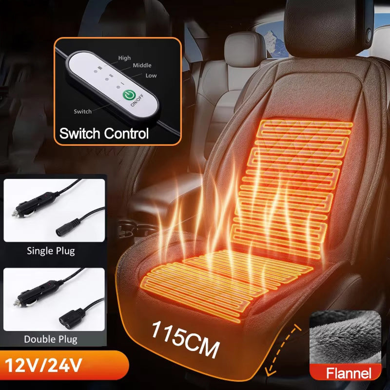 WarmBilex Heated Seat Covers - 30s Rapid Heating 12V-24V Universal Car Seat Warmer, 115cm Extended Length with 3 Temperature Modes and Diamond Quilted Flannel