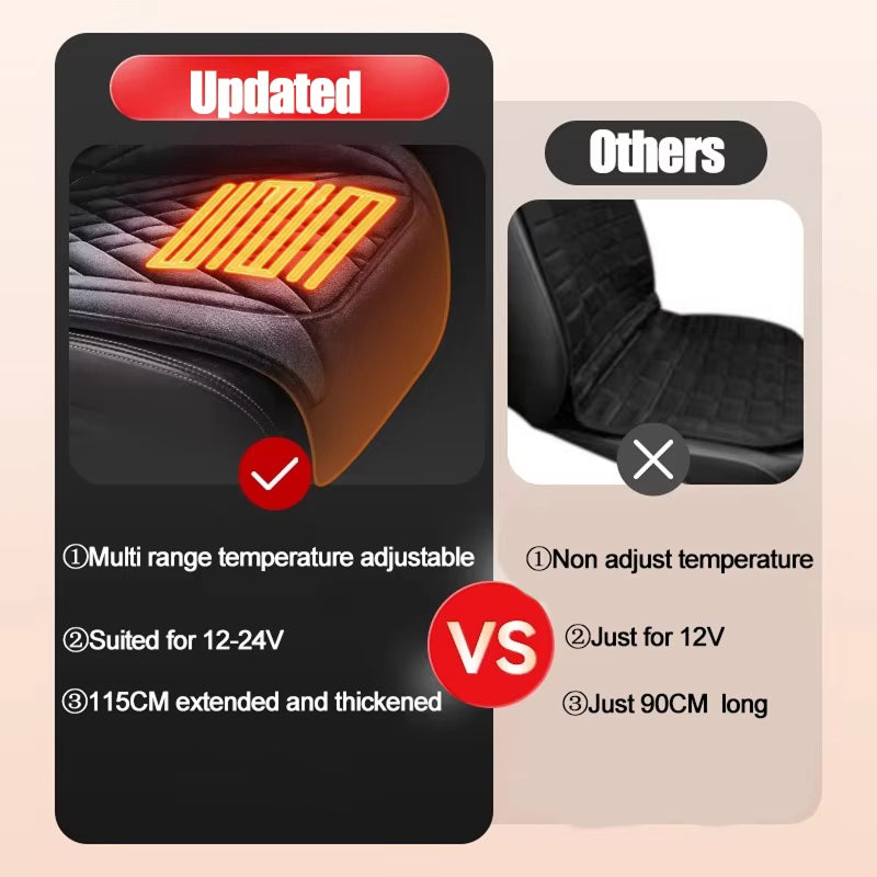 WarmBilex Heated Seat Covers - 30s Rapid Heating 12V-24V Universal Car Seat Warmer, 115cm Extended Length with 3 Temperature Modes and Diamond Quilted Flannel