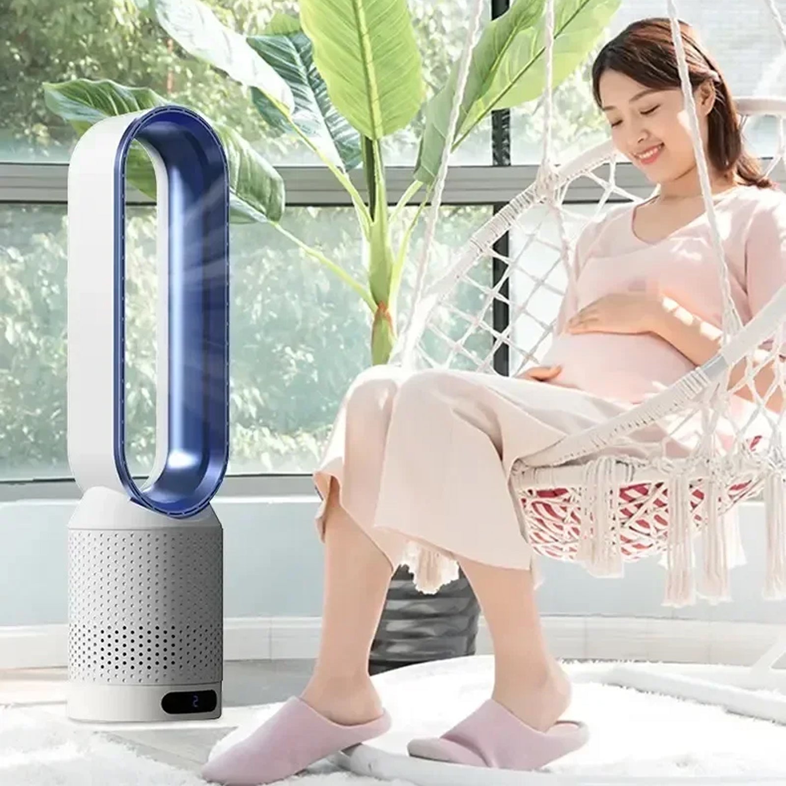 WhisParu Quiet Bladeless Tower Fan with Air Purification
