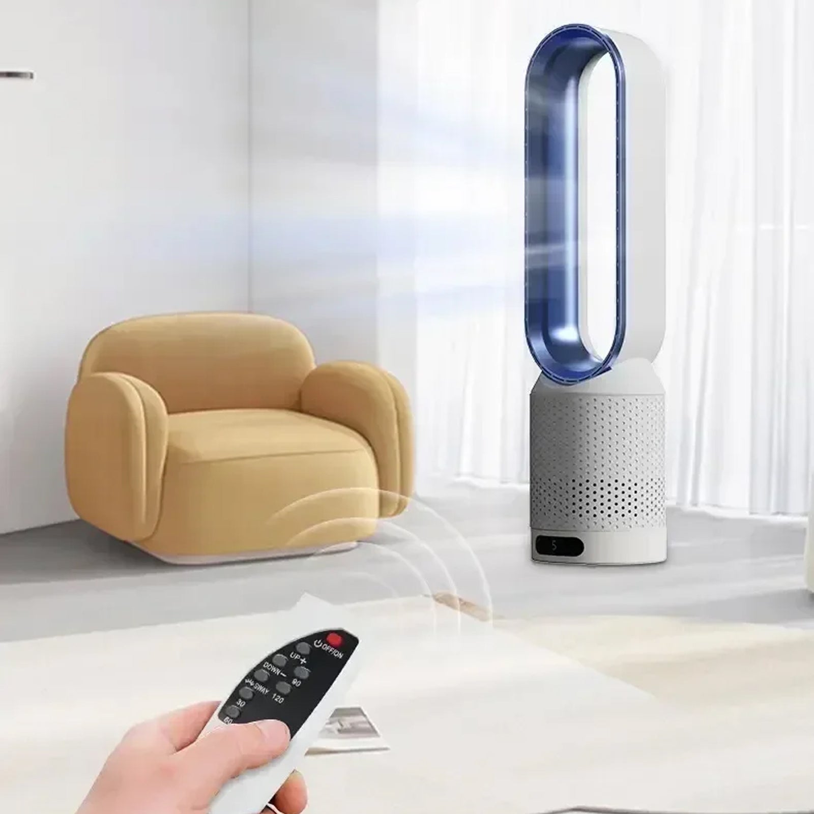 WhisParu Quiet Bladeless Tower Fan with Air Purification