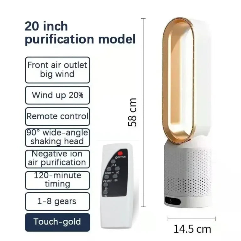 WhisParu Quiet Bladeless Tower Fan with Air Purification