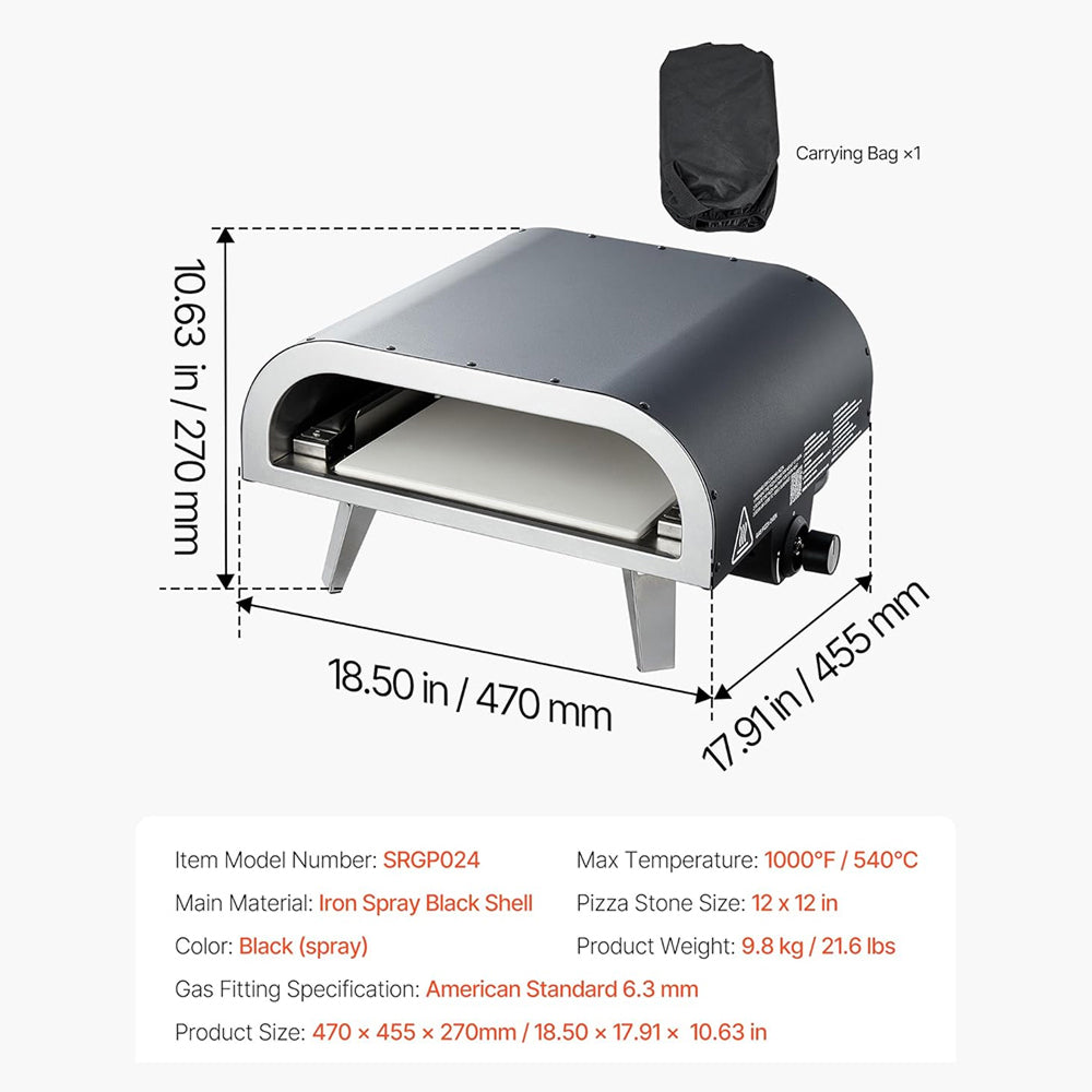 ZariKexi Portable Gas Pizza Oven 1000F Outdoor Maker 90 Seconds Fast Cook