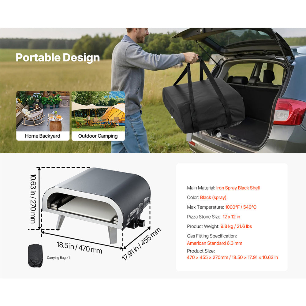 ZariKexi Portable Gas Pizza Oven 1000F Outdoor Maker 90 Seconds Fast Cook