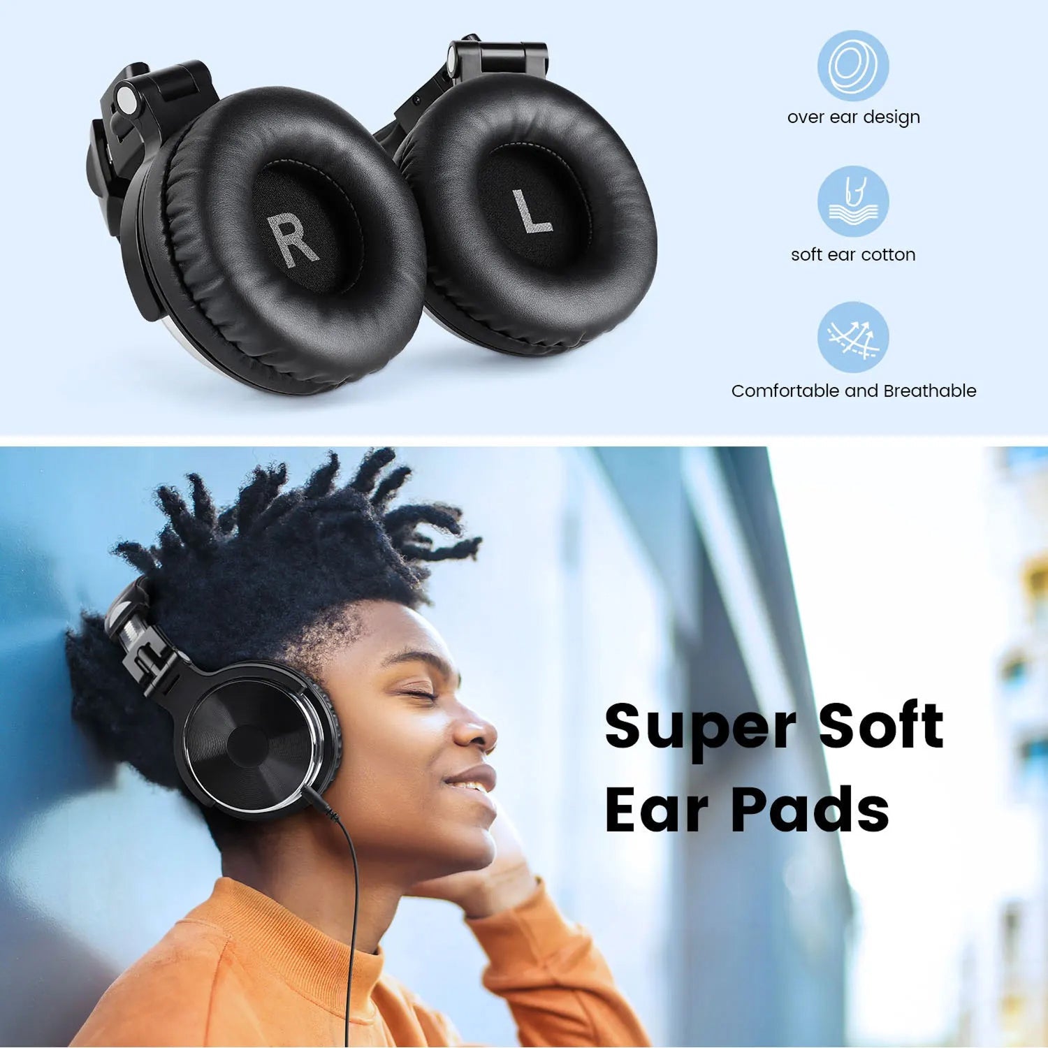 ZetaNase Studio Headphones 50mm Drivers 3.5/6.3mm Dual-Interface Foldable Monitor